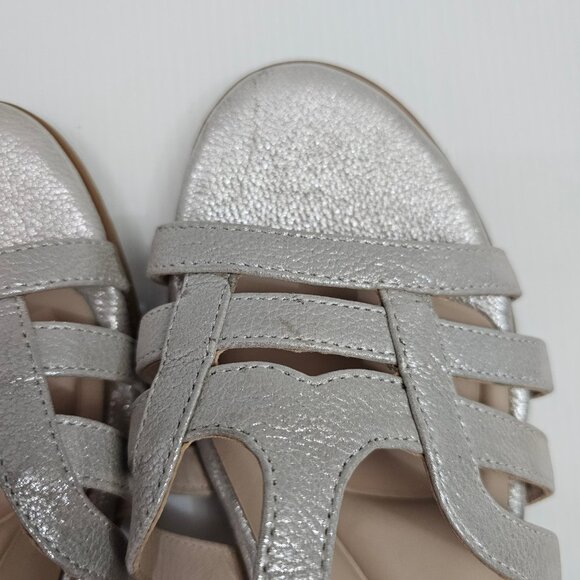 Sofft Scarlet Sandal Womens 8.5 Metallic Champagne Leather Strappy Wedge Comfort - Picture 12 of 16